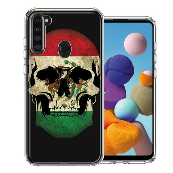 MUNDAZE For Samsung A21 Mexico Flag Skull Design Double Layer Phone Case Cover