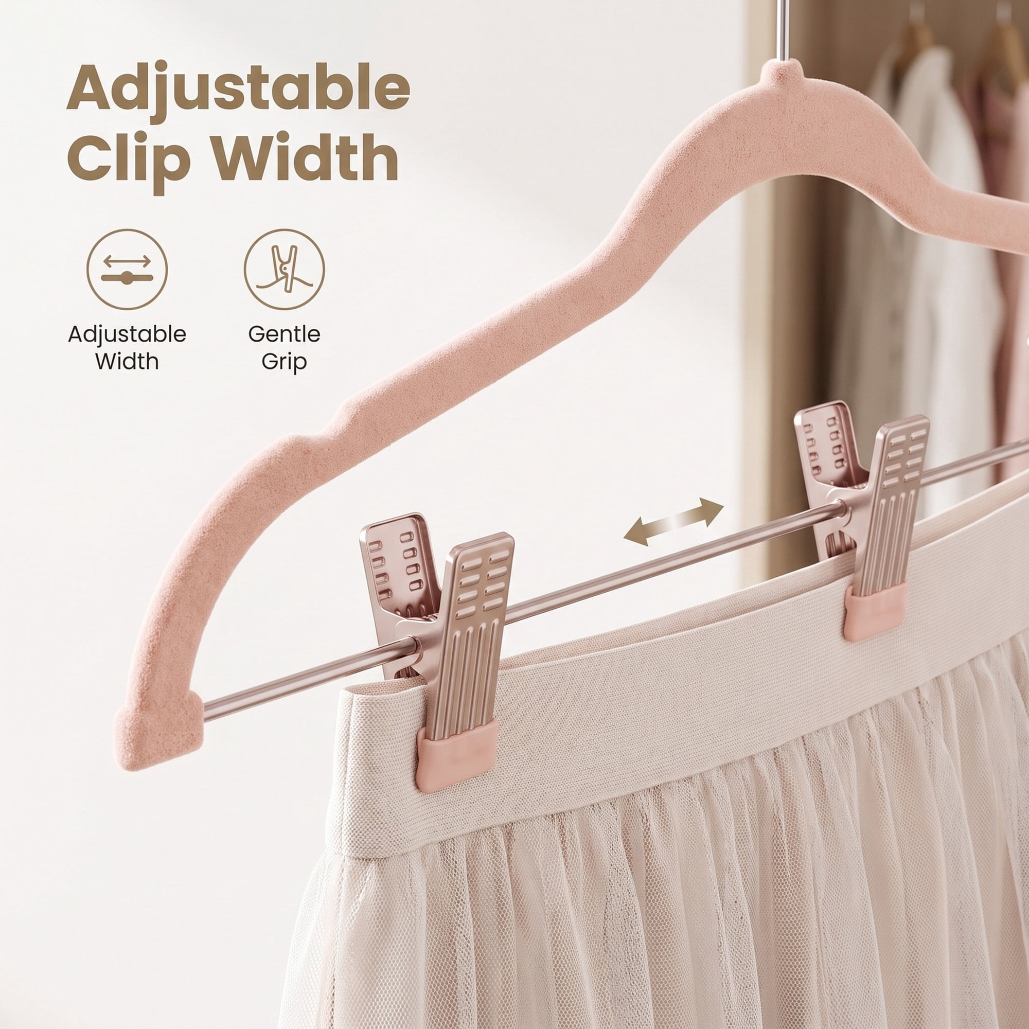 Ledrem 30-pack Adjustable Velvet Hangers with Movable Clips, Light Pink