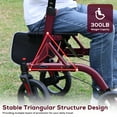 thumbnail image 3 of COSYWILL Walker with Seat,Foldable Rollator Walker,10" Wheels,Height Adjustable,Removable Back Support, 300 lbs,Dark Red, 3 of 9