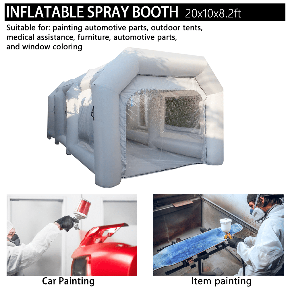 WGIA Portable Inflatable Paint Booth, 20x10x8.2Ft, Grey, 2 Blowers with Air Filter