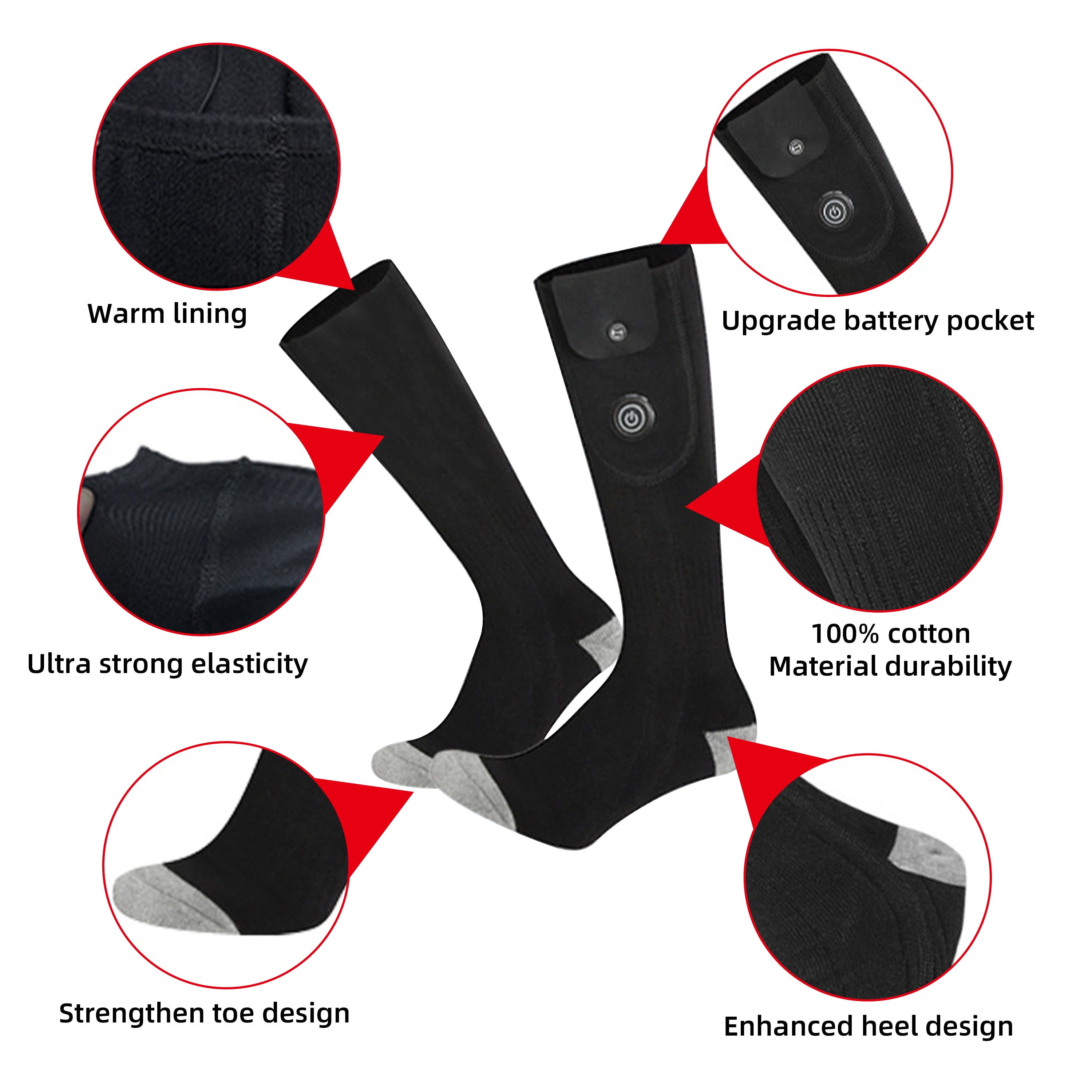 WZCPCV Heated Socks for Men Women, 5000mAh Rechargeable Heated Socks, Temperature Control  Foot Warmer for Skiing Camping Running Cycling,Gray