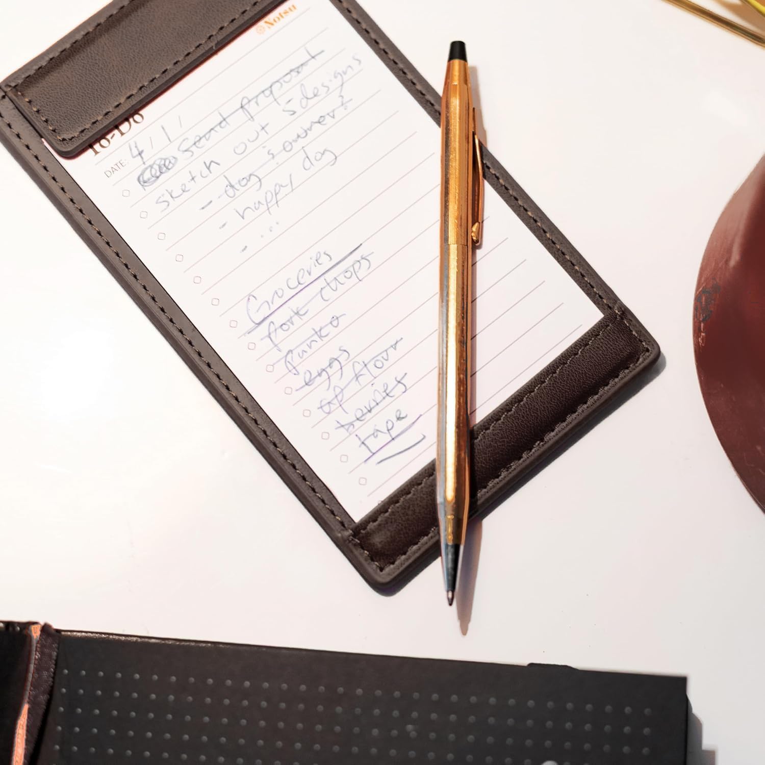 Notsu Note Card Holder | Minimalist 3x5 Inch Index Card Holder Handheld Case in Premium Dark Brown Vegan Leather with 25 To Do List Notecards