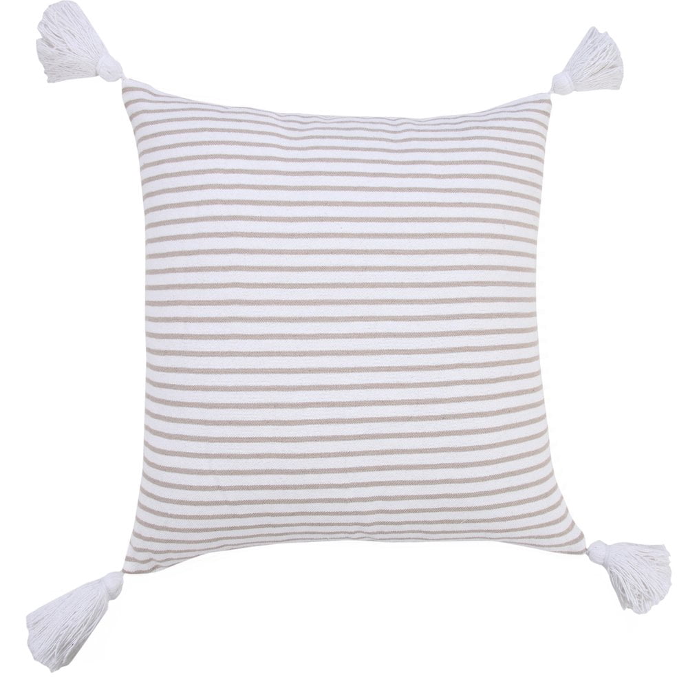 LR Home Ox Bay Hand-Woven Beige/White Stripe All-Natural Cotton Pillow Cover