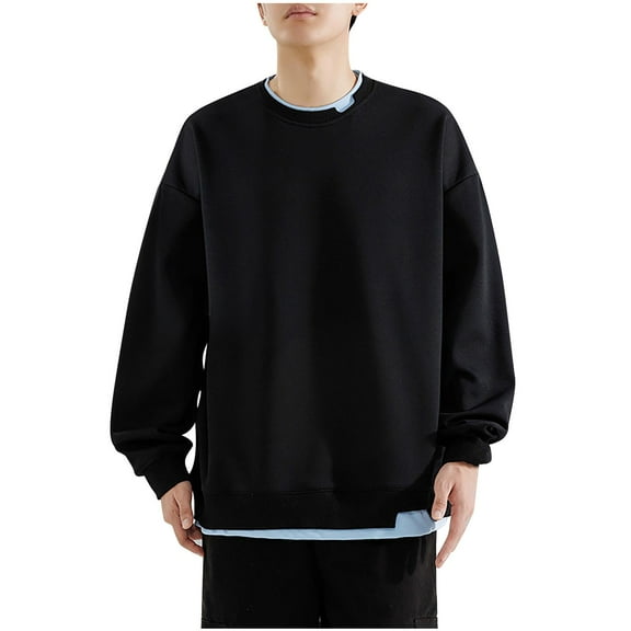 Fall Sweatshirts for Men Zip up Black Pullover Casual Long Sleeve Plus Size Hoodless L