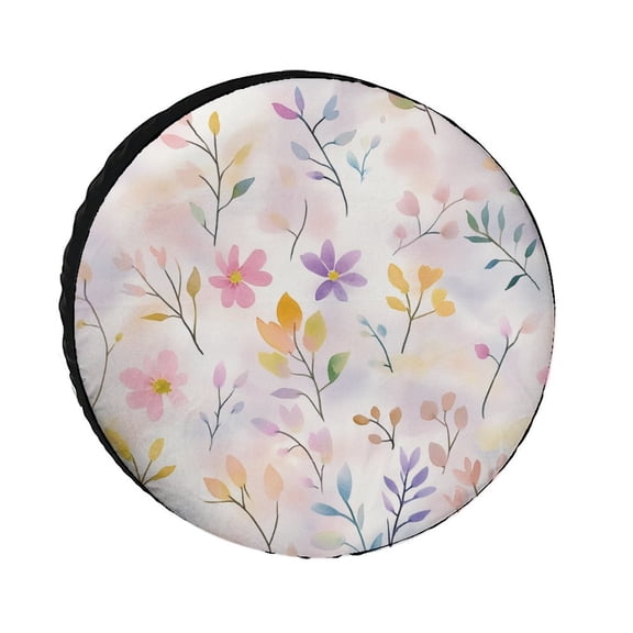 Watercolor Wildflower Spare Tire Cover Spring Summer Waterproof Polyester Wheel Protectors Wheel Covers for Camper Travel Trailer SUV Truck 12inch