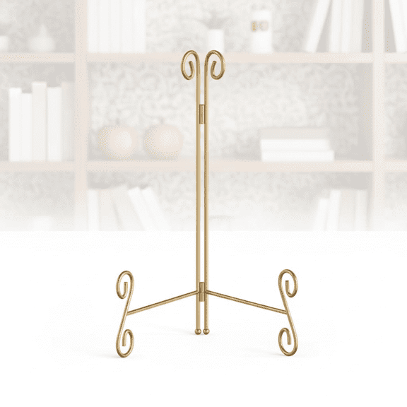 Heavy-Duty 12-Inch Gold Metal Display Stand for Platters, Picture Frames, Books, and Round Objects - Decorative Holder and Easel for Sturdy Showcase