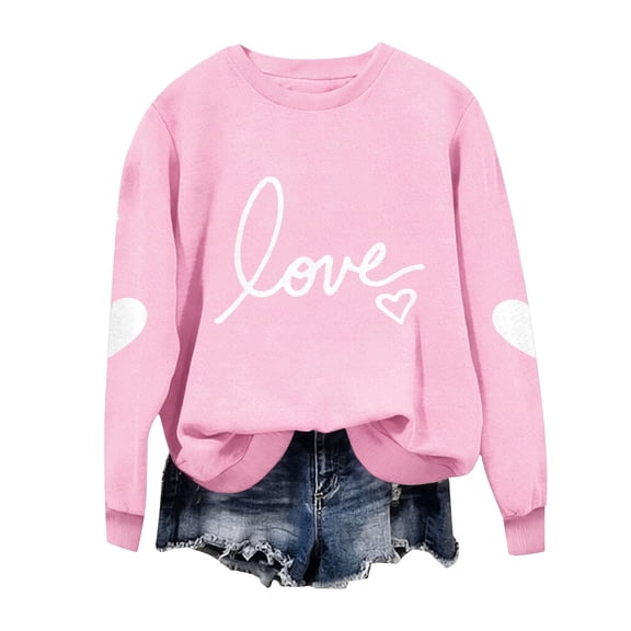 Sweatshirt for Women Fall Winter Tops Long Sleeve Shirts Oversized Tshirts Round Neck, Light Pink M