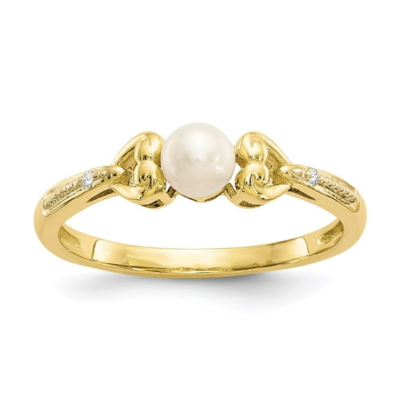 10K Yellow Gold Ring Band Pearl (06) June Diamond Round Freshwater White