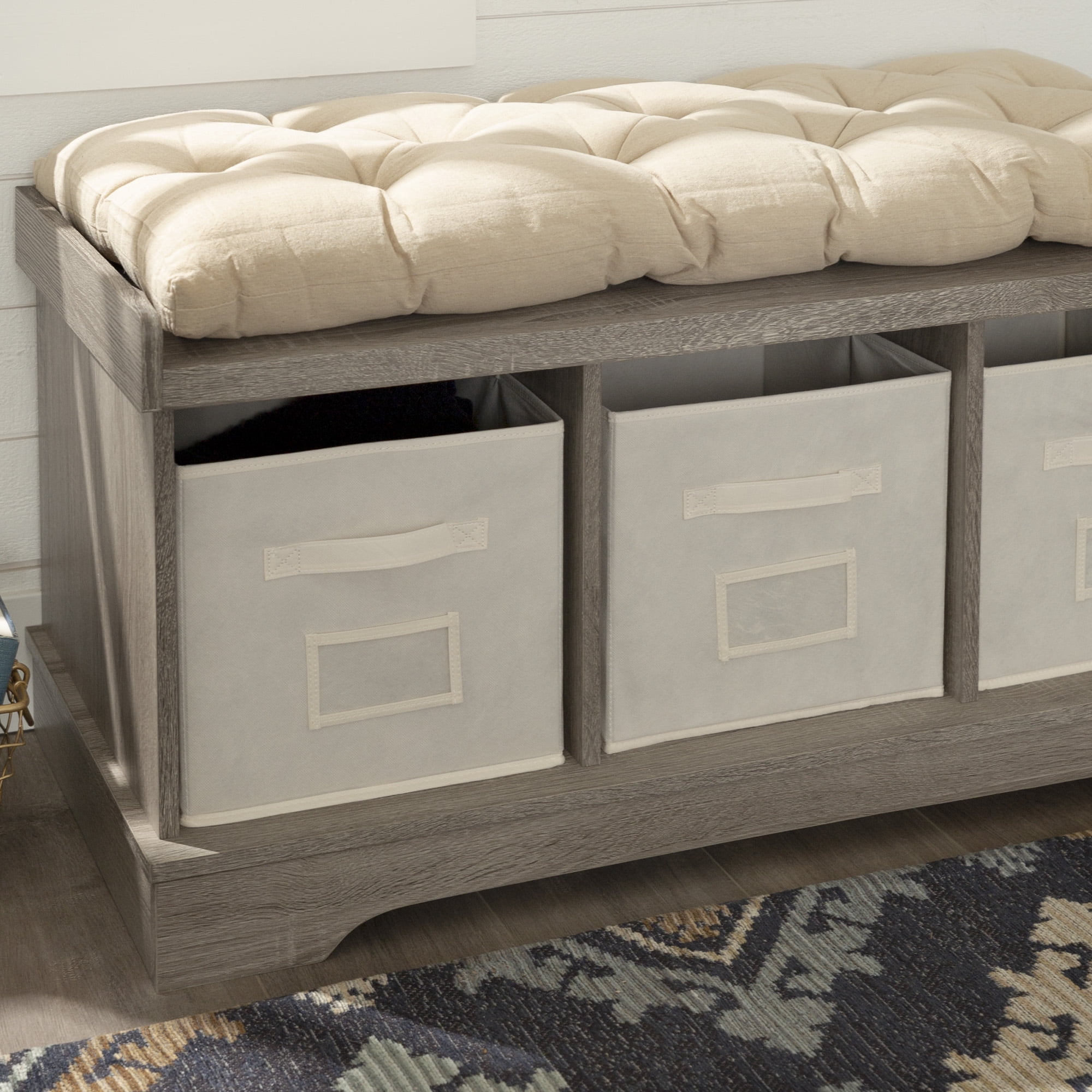Woven Paths Storage & Tufted Bench, Brown