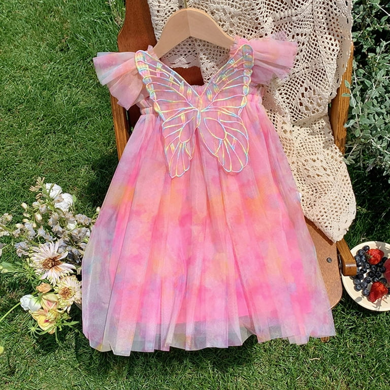 XFHLMJFF Girls Cute Dress Toddler Summer Flying Sleeve Short Sleeve  Princess Tie Dye Gradient Colorful Children Flowy Dresses 0-6 Years -  Walmart.com