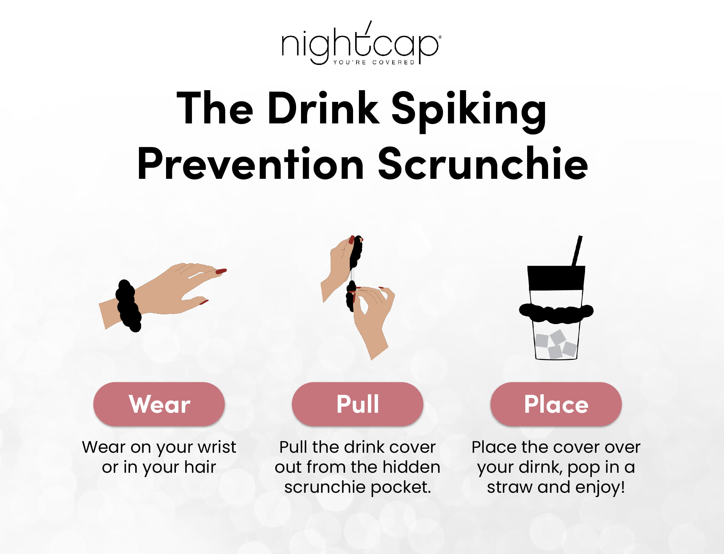 Nightcap The Original Drink Cover Scrunchie – As Seen On Shark Tank And  TikTok - Reusable - Wear On Wrist Or In Hair, Prevent Drink Spiking -  Sanitary