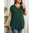 thumbnail image 5 of Womens Plus Size Tops Criss Cross V Neck Short Sleeve Summer Casual Blouses, Green-3X, 5 of 6