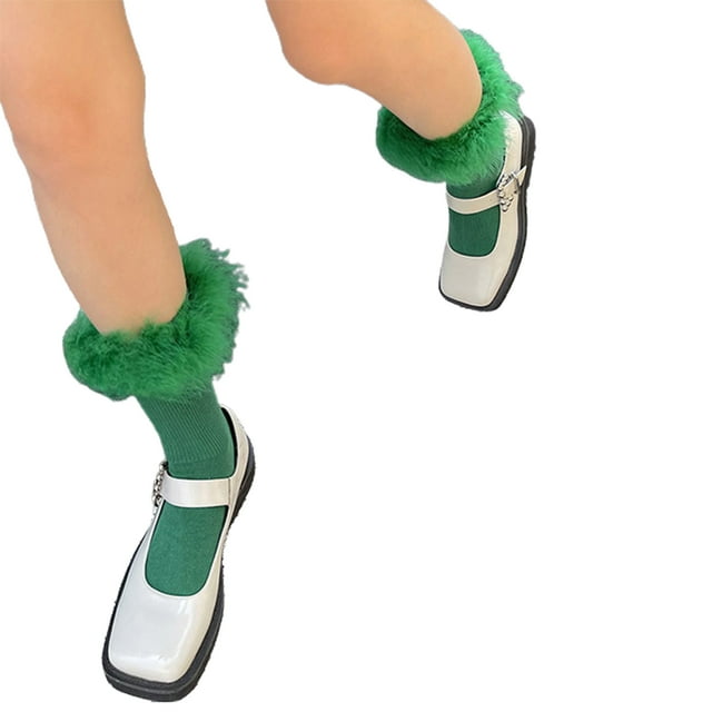 xiaxaixu Chaussettes Longues pour Femmes, Chaussettes Lolita Colorées, Douces et Duveteuses à Empiècements, Chaussettes Décontractées pour Fête de Rue