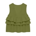 thumbnail image 4 of Hueook Loose Tank Tops for Women V Neck Sleeveless Linen Blouse Ruffle Hem Tunic Shirts Ladies V-neck Sleeveless Lace Top Army Green S, 4 of 6