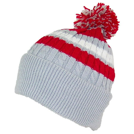 Best Winter Hats Quality Cable Knit Cuffed Winter Hat W/Large Pom Pom (One Size)(Fits Large Heads) - Light (Best Hat For Sweaty Head)