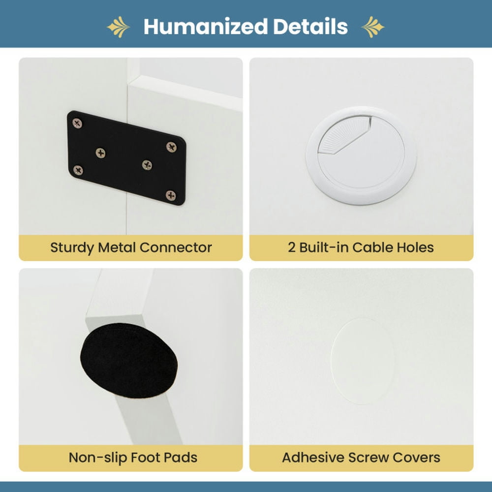 Demi Bonn Large Modern L-shaped Computer Desk with 2 Cable Holes and 2 Storage Shelves, Small Home Office Desk Study Writing Table, White