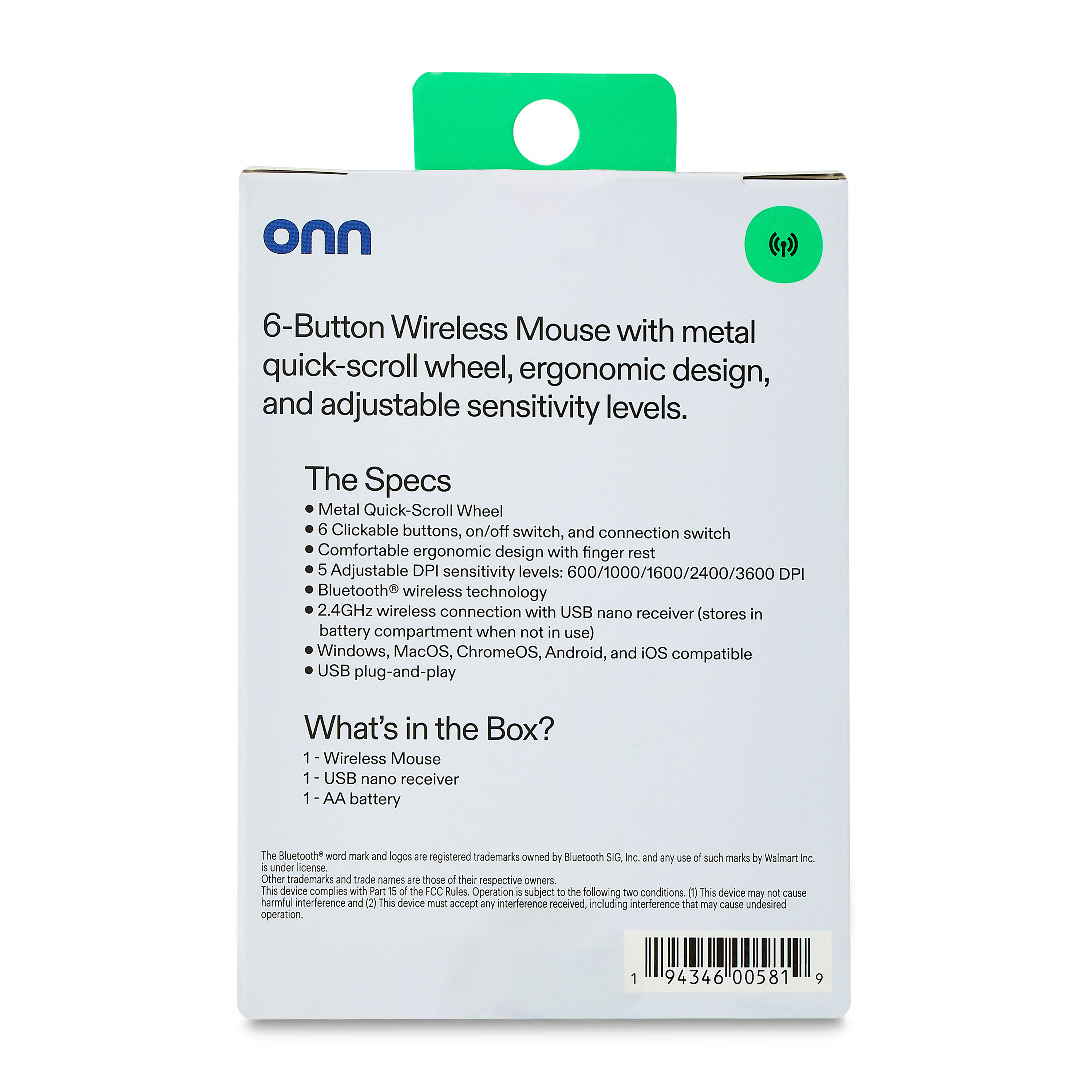 onn 6-Button Wireless Mouse, Ergonomic Design photo 6