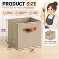thumbnail image 2 of GRANNY SAYS Cube Storage Bins with Leather Handles, 11 Inch Collapsible Fabric Storage Bins for Closet Organization, Clothing Storage Bins for Shelves, 6-Pack, Khai, 2 of 7