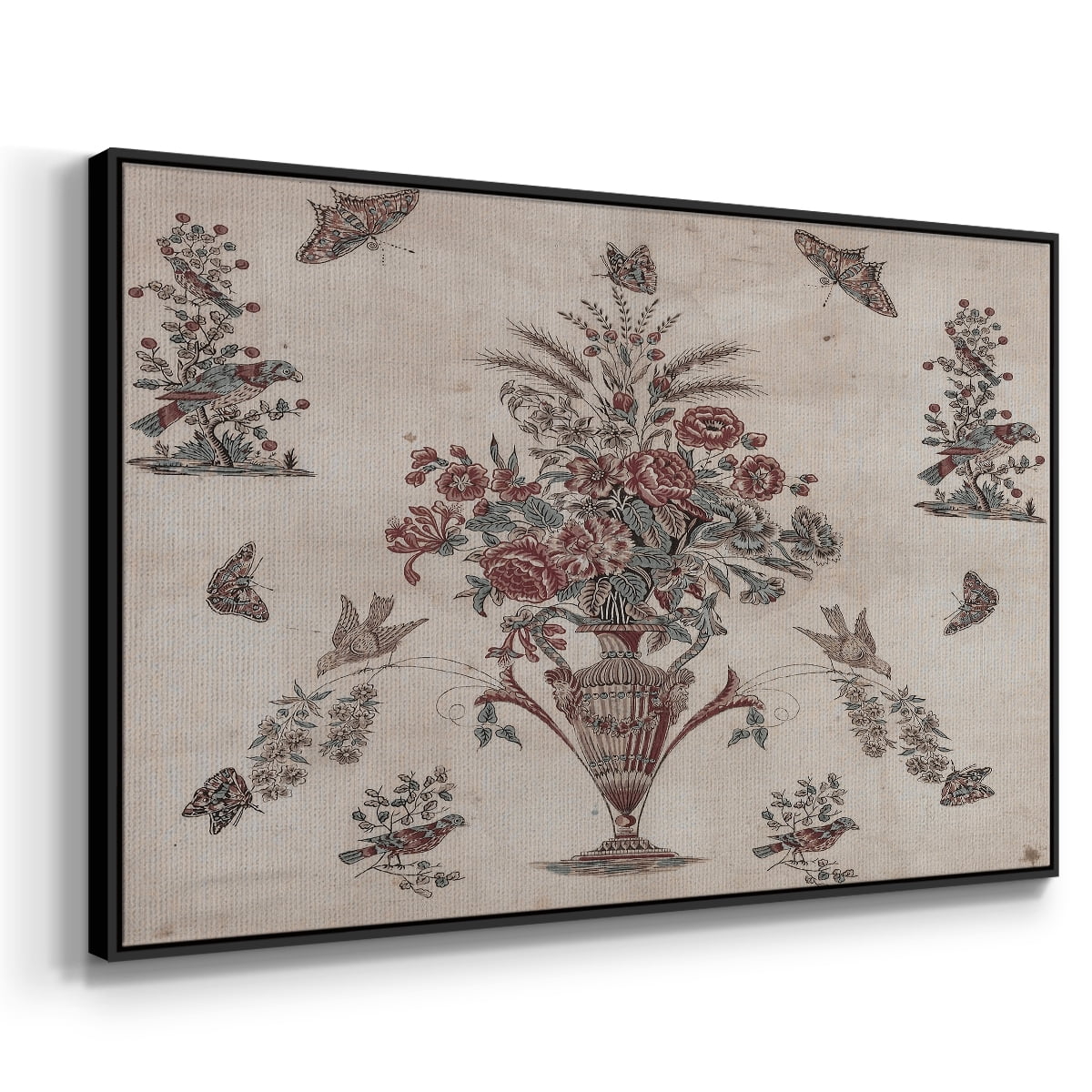 Vintage Abstract Print-V Framed in Black Wood Gallery Wrapped Canvas 25 in. x 37 in.