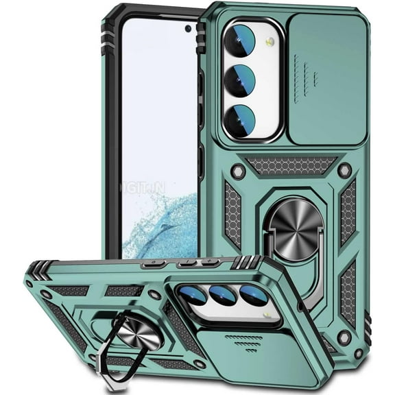 Samsung Galaxy S23 Case, Galaxy S23 Case with Camera Cover & Kickstand Grade Shockproof Heavy Duty Protective Girls Women Boy Men Phone Case for Galaxy S23 6.1'' Green
