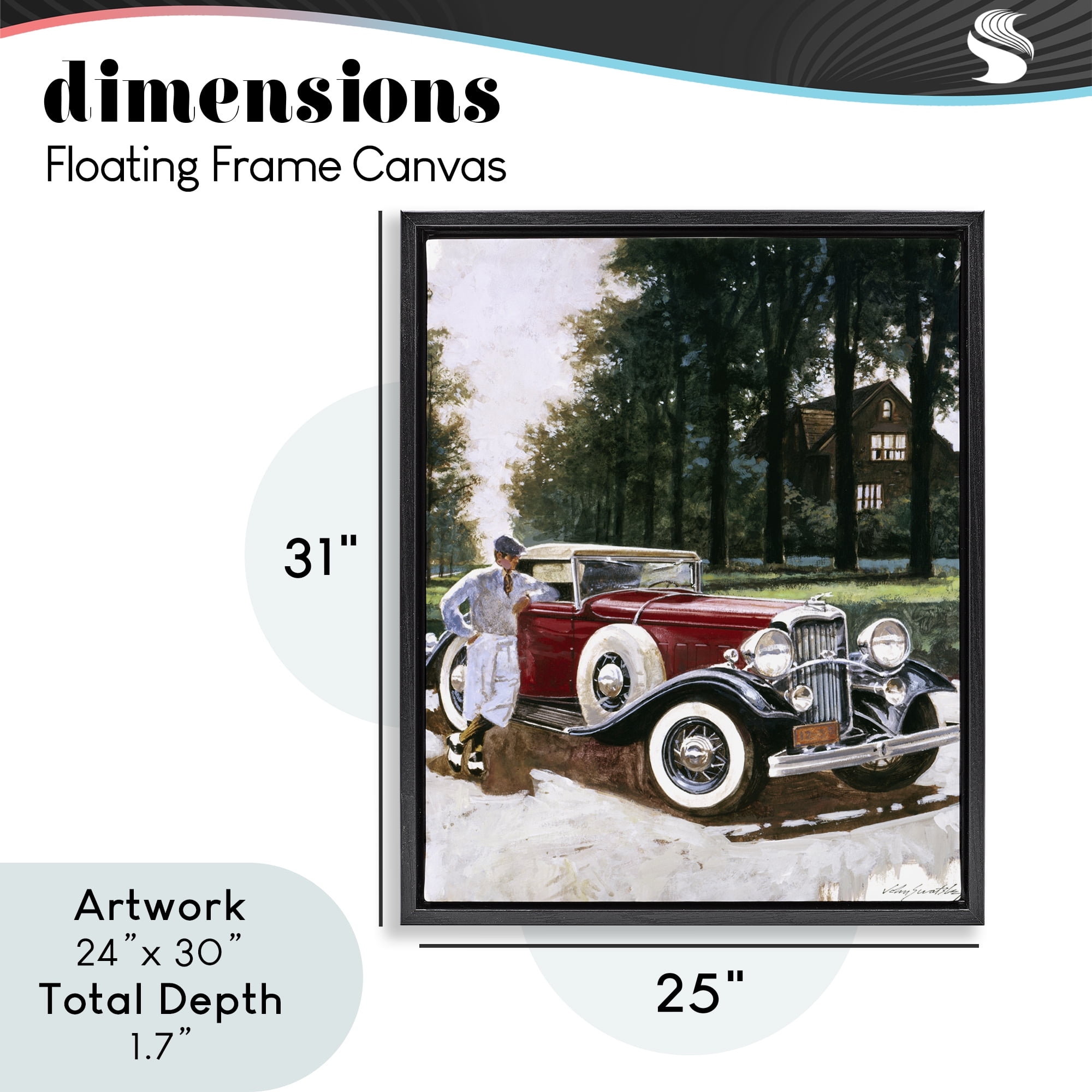 Retro Convertible Coupe & Driver Black Framed Floater Canvas Wall Art, design by Wind River Studios