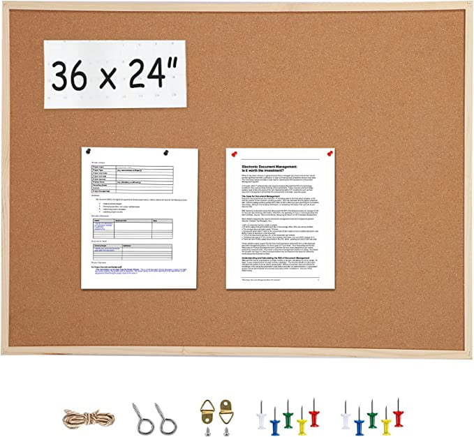24”x36” Large Cork Boards for Walls with Frame, 1 Pack Wood Framed