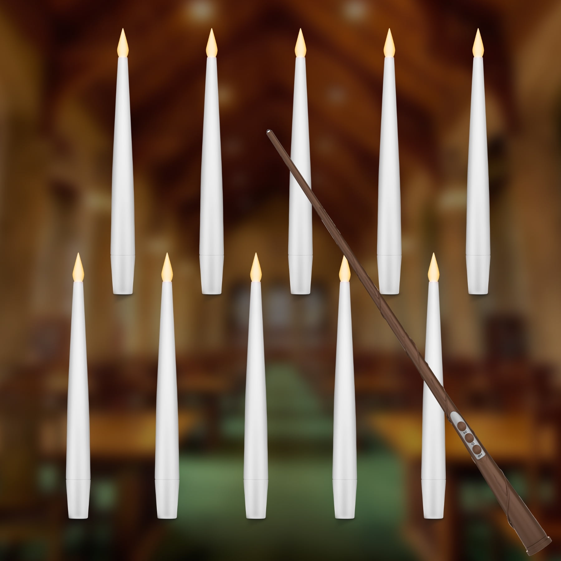 10PCS Floating Candles with Wand, Harry Potter Magic Hanging Candles, Warm Light Battery
