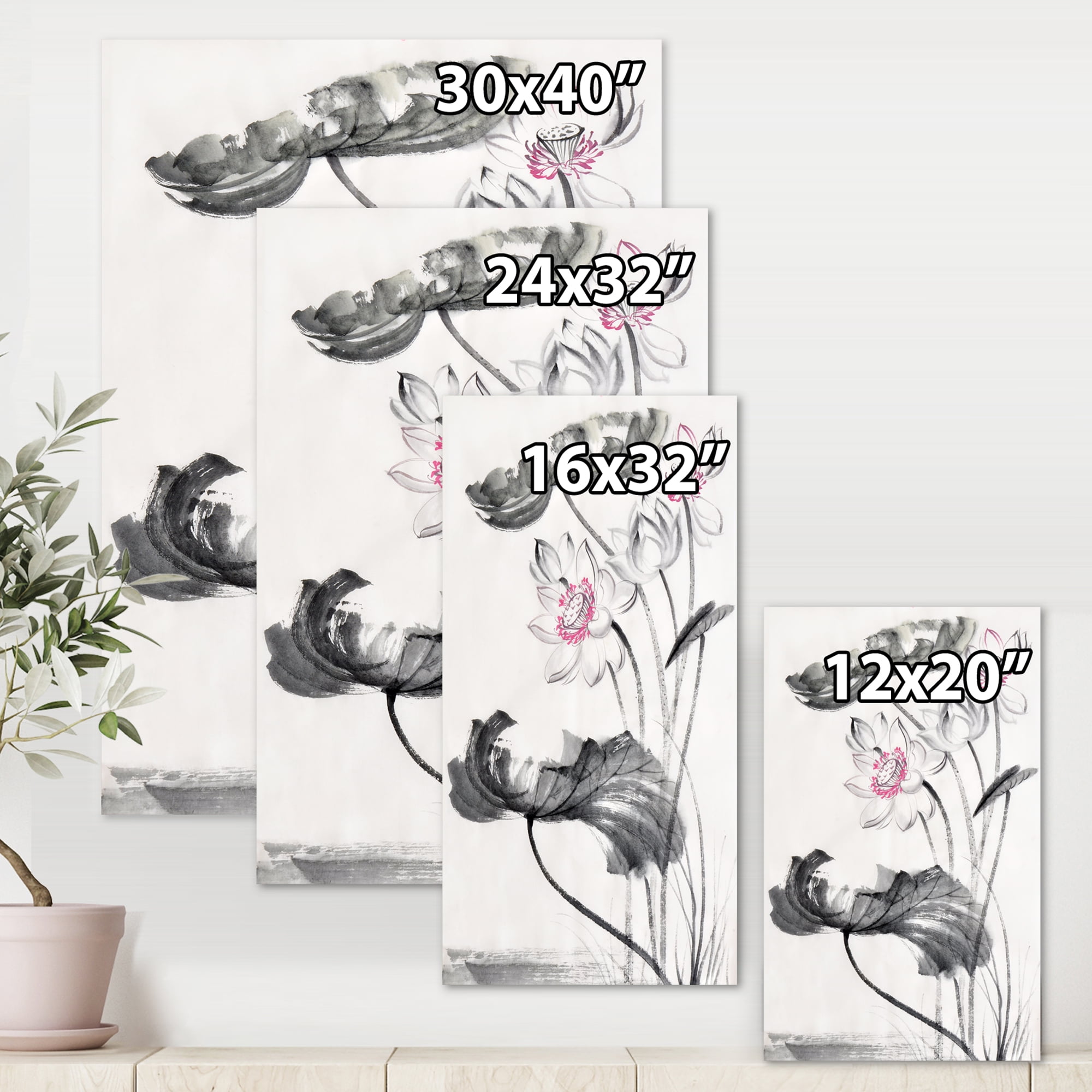 Designart ' Ancient Lotus Flowers ' Traditional Canvas Wall Art Print