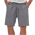thumbnail image 1 of JUNWELL BLVB Cotton Linen Shorts for Men Casual Solid Color Drawstring Elastic Waist Summer Beach Shorts with Pockets, 1 of 9