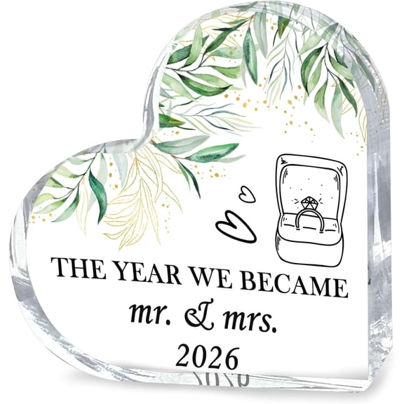 Heart Acrylic Ornament for Couples 2026 - Mr and Mrs Wedding Gift for Newlyweds,Bridal Shower Present,Future Bride & Groom Keepsake,First Anniversary Decor as Married Couple