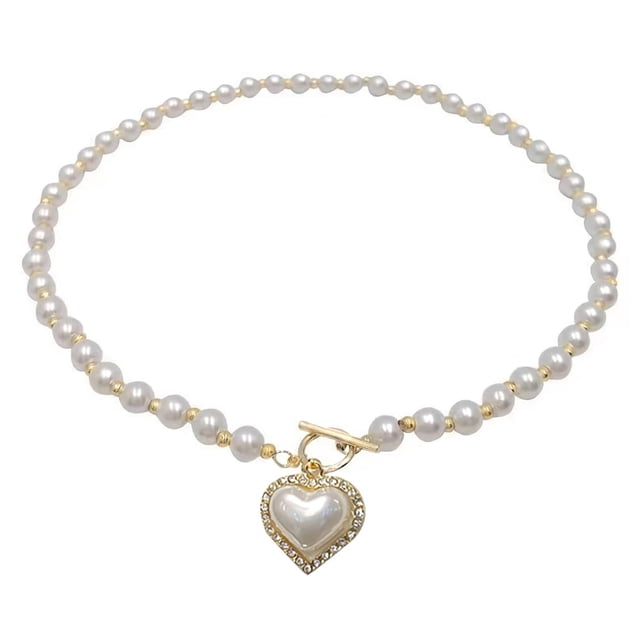 Collar de perlas temperamentales para mujer, cadena de clavícula, collar con colgante en forma de corazón, gargantillas de hadas estupendas