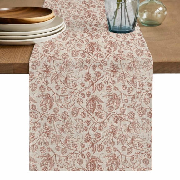 Brown Flowers Table Runner, Vintage Farmhouse Floral Leaves Vines Washable Cotton Linen Table Runners 90 Inches Long, Dresser Scarf Runner for Dining/Coffee/Kitchen/Hallway Tables 13''x90''