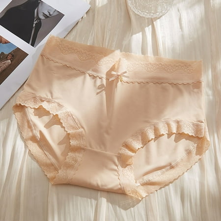 Summer Savings  Ice Silk Underwear  Breathable Cotton  Mid Waist  Thin Silk  Comfortable Fit  Women s  Daily Wear  Seamless Design  Womens Plus Size Pants | Beige XL  Sopatenor