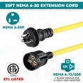 NEMA 620 Extension Cord, NEMA 620P Male Plug to 620/615R Female