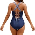 thumbnail image 5 of jobturf Womens One Piece Swimsuits Trendy Cross Back Swim Bodysuits Summer Beach Vacation Bathing Suits Color Block Lace Up Swimwear S-XXL, 5 of 8