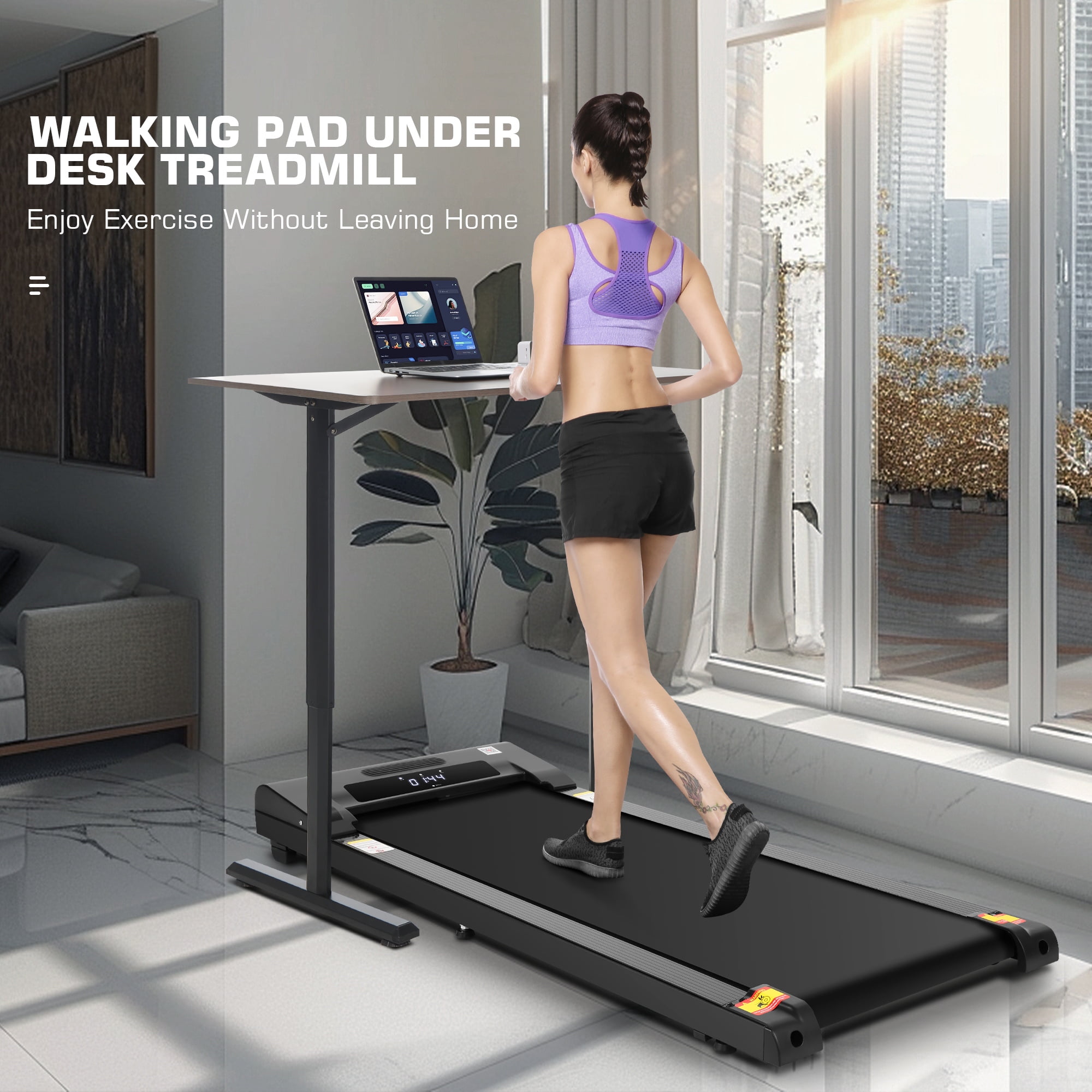 Walking Pad 2.5HP Brushless Motor 300lbs Weight Capacity,Portable Under Desk Treadmill with App Remote Control,Low-Noise Desk Treadmill in LED Display,Installation-Free