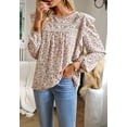 thumbnail image 4 of Ruffle Shoulder Crochet Detail Floral Print Blouse for Women Beige Small, 4 of 5