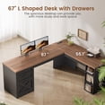 thumbnail image 5 of 67" L Shaped Computer Desk with 3 Drawers and Storage Shelves, Farmhouse Corner Office Desk, Home Office Desk, 5 of 7