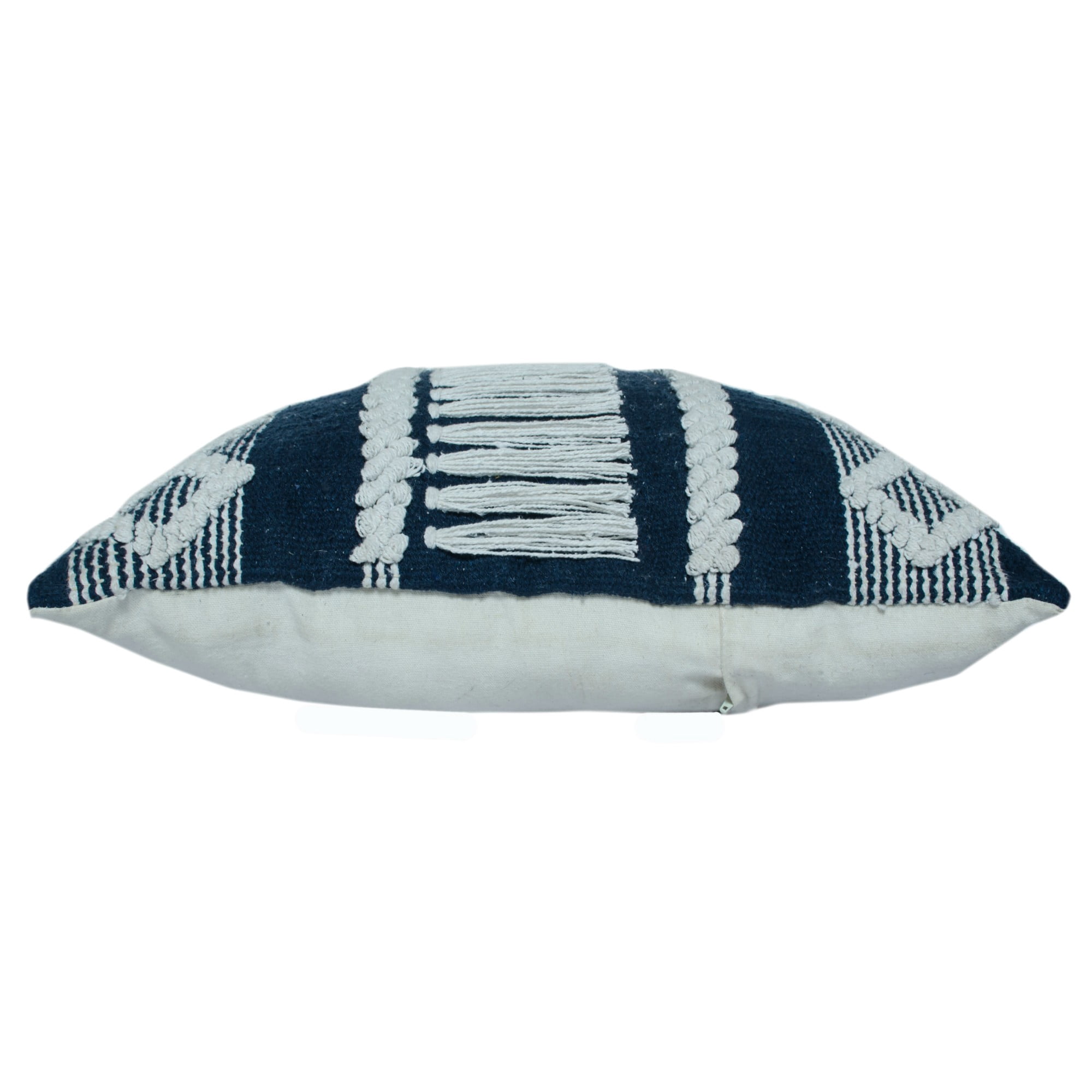 Laddha Home Designs Handwoven Diamond Striped Cotton Throw Pillow Cover - 20" - Blue and White