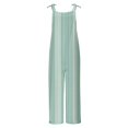 thumbnail image 4 of Lenpel Women's Jumpsuits Plus Size Sleeveless Spaghetti Strap Striped Plaid Straight Leg Rompers Causal Loose Overalls with Pockets, 4 of 5