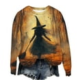thumbnail image 4 of Delliss Women's Halloween Print Long Sleeve Crew Neck Pullover Basic Casual Top Brown L, 4 of 6