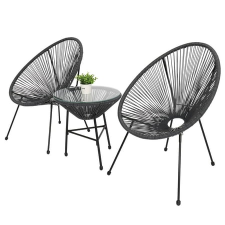 BaytoCare 3 Piece Patio Acapulco Bistro Furniture Set with 2 Chairs & Glass Top Table Gray