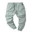 thumbnail image 1 of Men Solid Color Cargo Trousers  Loose Fit Drawstring Waist Long Pants, 1 of 5