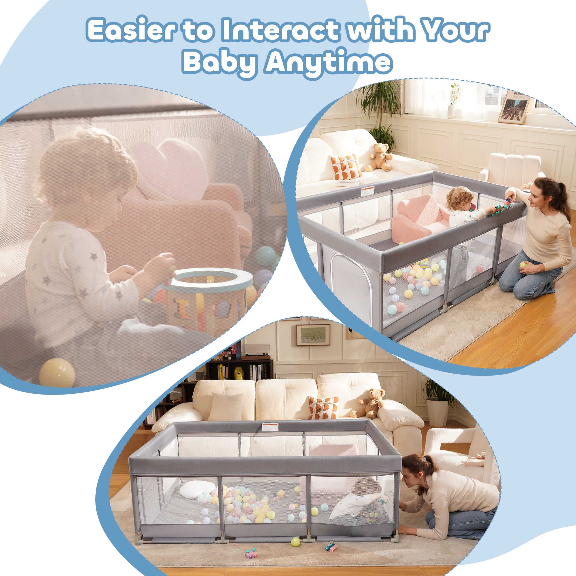 Babyeap Baby Playpen Large Play Yard Fence for Toddlers,71"x50" Gray