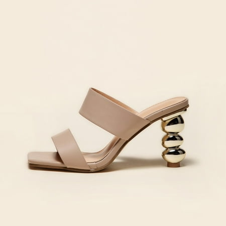 

Women s Heeled Sandals， Square Toe Block Heel Strappy Slip On Chunky Heels-39