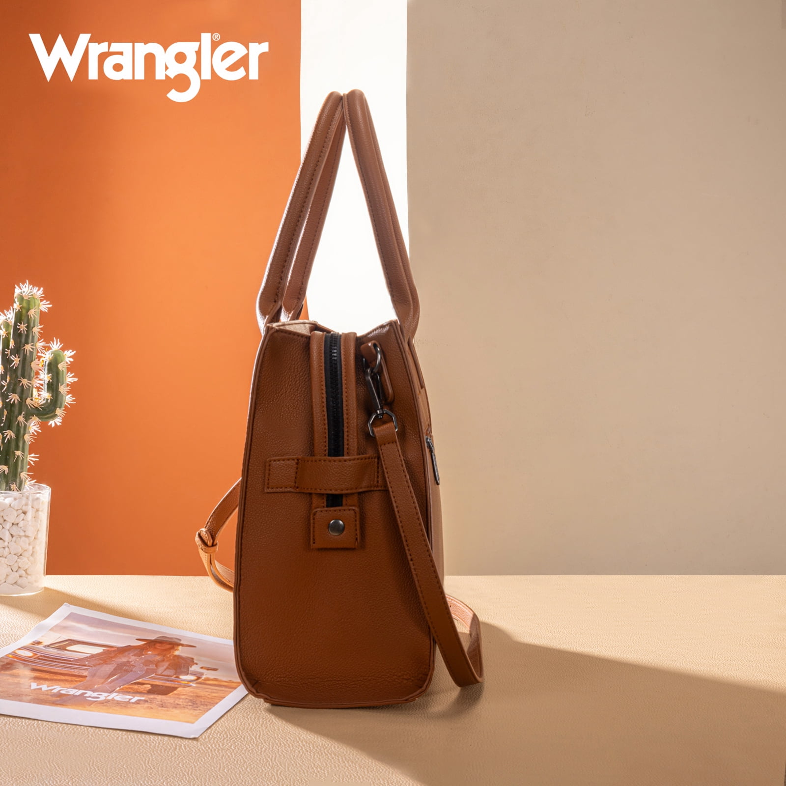 Wrangler Purses for Women Large Work Tote Bags with Strap Vintage Top-Handle Handbags, Cow-Brownk