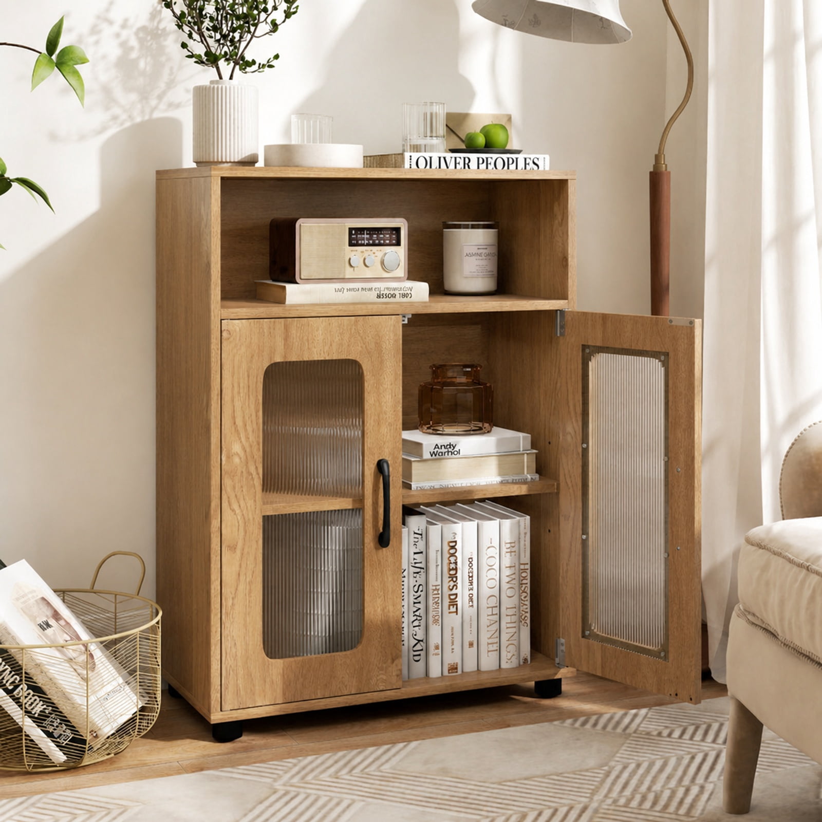 Vebreda Freestanding Bathroom Storage Cabinet, Bathroom Cabinet Freestanding Cabinet with 2 Doors and 3-Level Adjustable Shelf