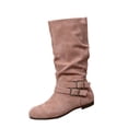 thumbnail image 2 of IEMIEMIEM Women's Low Heel Mid Calf Boots with Side Zipper Buckle Accent Flat Heel Faux Suede Slouchy Outdoor Footwear Casual Non-Slip Fall Winter Boots Pink 10 Wide, 2 of 4
