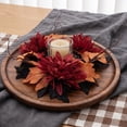 thumbnail image 4 of Beautynvta Artificial Dahlia Candle Ring Wreath, Multi Head Faux Dahlia Twig Black Maple Leaf Candle Holder Garland, Fall Gothic Table Centerpiece Decor, 4 of 5