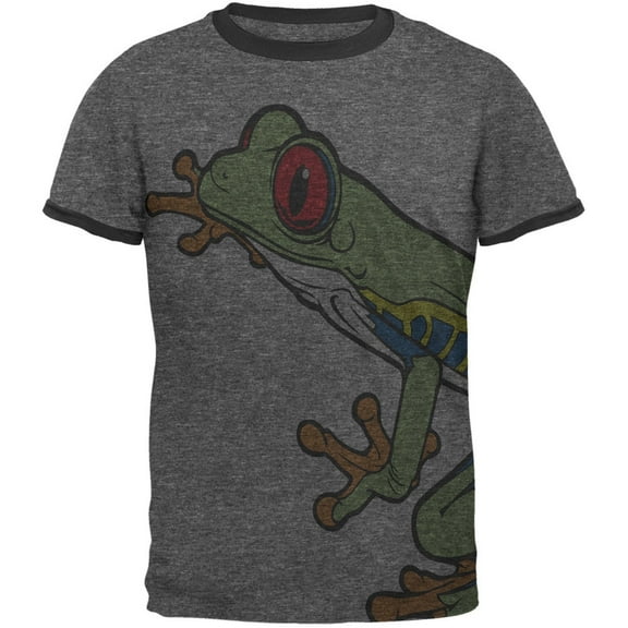 Big Tree Frog All Over Heather-Black Men's Ringer T-Shirt - Large